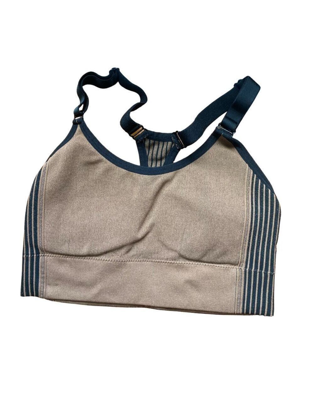 Ryka Tan Black Striped Sports Bra Racerback Athletic Small